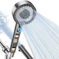 PWERAN Filtered Shower Head with Handheld, High Pressure 4 Spray Mode Showerhead with Filters, Water Softener Filter for Hard Water-ON/OFF Switch for Pets Bath-Remove Chlorine (Deep Gray, 5 Inch Panel)